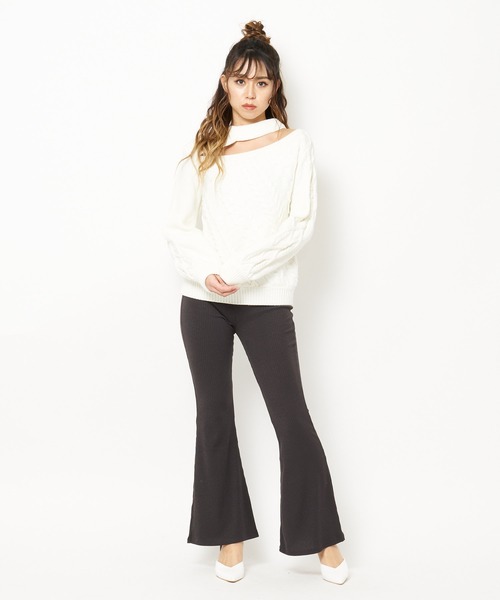 SPIRALGIRL（スパイラルガール）の「リブフレアパンツ（その他パンツ・レディース・ブラック/グレー/ベージュ/オフホワイト・FREE）」の7枚目の写真