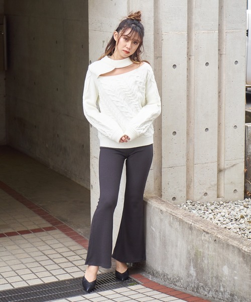 SPIRALGIRL（スパイラルガール）の「リブフレアパンツ（その他パンツ・レディース・ブラック/グレー/ベージュ/オフホワイト・FREE）」の13枚目の写真