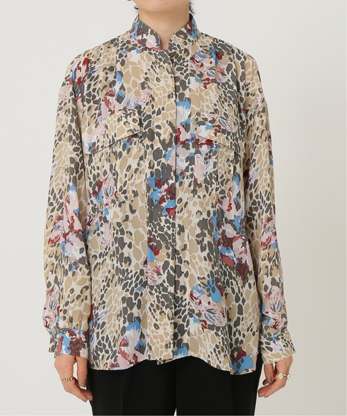 VERMEIL par iena 豹花プリント スタンドカラーブラウス