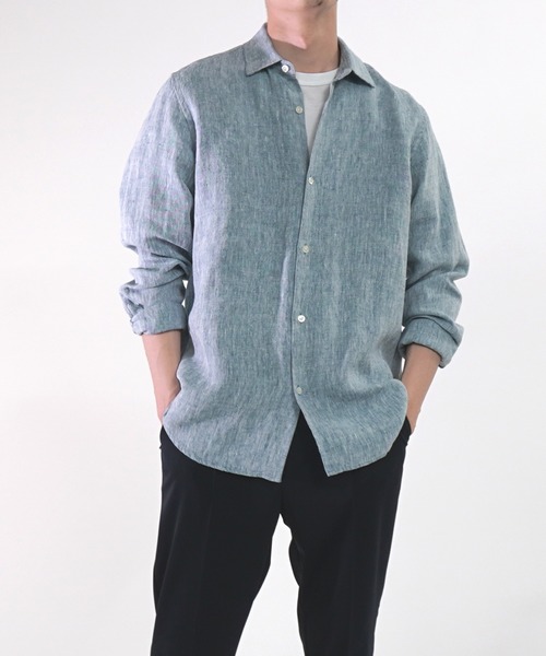 ADAM ET ROPE'（アダムエロペ）の「ベルギーリネン セミワイドカラーシャツ（シャツ/ブラウス・メンズ・ブラック/ホワイト系その他2/ブルー系その他5・S/M/L）」の3枚目の写真