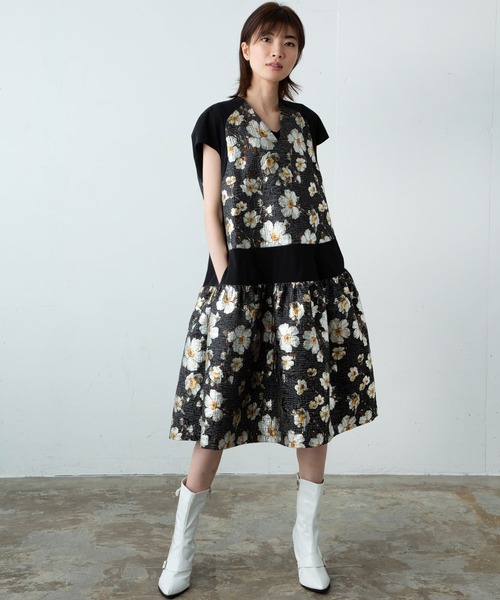 インポートフローラルジャガードワンピース