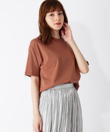 【S~LL】バックラウンドヘムハイネック5分袖プルオーバー