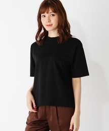【S~LL】バックラウンドヘムハイネック5分袖プルオーバー