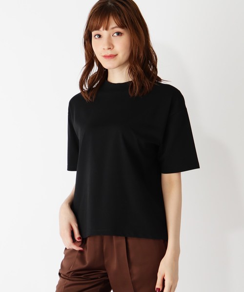 grove(グローブ)の「【S~LL】バックラウンドヘムハイネック5分袖プルオーバー(Tシャツ/カットソー・レディース・ブラック/ベージュ/キャメル・01/02/03/04)」の2枚目の写真