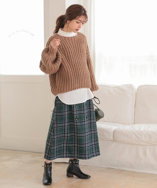 KOBE LETTUCE（コウベレタス）の「ベルト付きウエストフリルチェックスカート（スカート・レディース・グリーン系その他/グレー系その他/ブラウン系その他・FREE）」の8枚目の写真