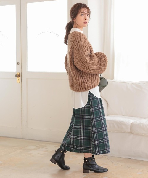 KOBE LETTUCE（コウベレタス）の「ベルト付きウエストフリルチェックスカート（スカート・レディース・グリーン系その他/グレー系その他/ブラウン系その他・FREE）」の9枚目の写真