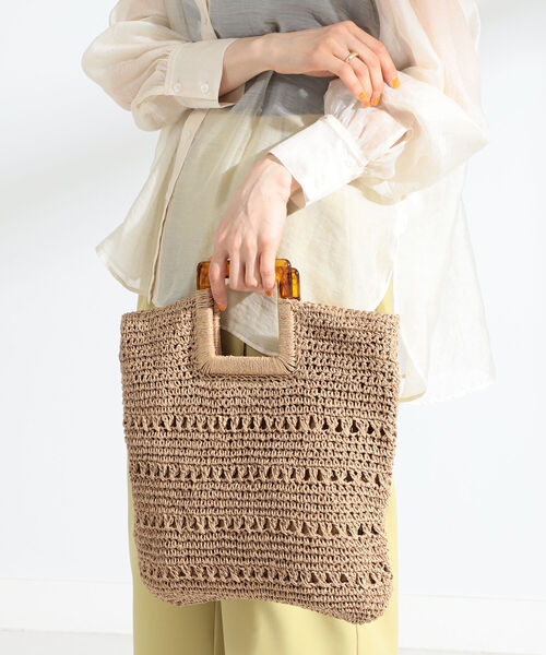 Ray BEAMS（レイビームス）の「Ray BEAMS / ペーパー カゴバッグ（かごバッグ・レディース・ベージュ/ミント・ONE SIZE）」の2枚目の写真