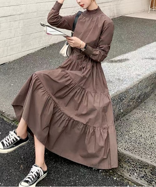 Web限定 シャーリング衿ティアードロングワンピース ワンピース Piccin ピッチン のファッション通販 Zozotown