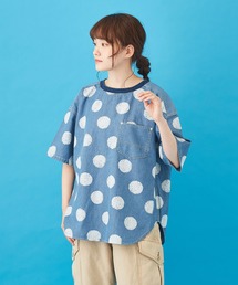 CUBE SUGAR（キューブシュガー）の「抜染ドットプリント デニム クルーネック Ｔシャツ（Tシャツ/カットソー）」