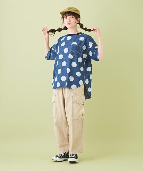 CUBE SUGAR（キューブシュガー）の「抜染ドットプリント デニム クルーネック Ｔシャツ（Tシャツ/カットソー・レディース・ライトブルー/インディゴブルー・M）」の3枚目の写真