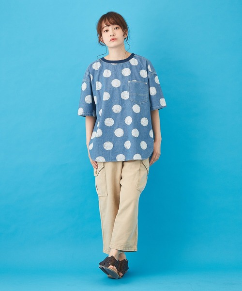 CUBE SUGAR（キューブシュガー）の「抜染ドットプリント デニム クルーネック Ｔシャツ（Tシャツ/カットソー・レディース・ライトブルー/インディゴブルー・M）」の9枚目の写真