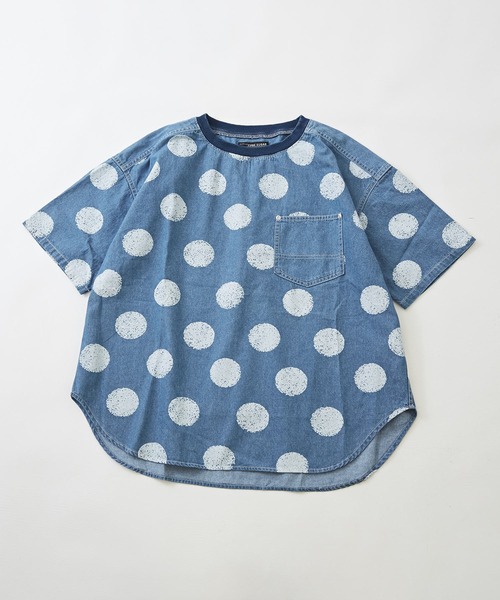 CUBE SUGAR（キューブシュガー）の「抜染ドットプリント デニム クルーネック Ｔシャツ（Tシャツ/カットソー・レディース・ライトブルー/インディゴブルー・M）」の12枚目の写真