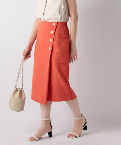 【オシャレ⭐NOLLEY'S】オレンジ　ボタン付きスカート　サイズ36 オシャレ⭐NOLLEY'S】オレンジ ボタン付きスカート サイズ36