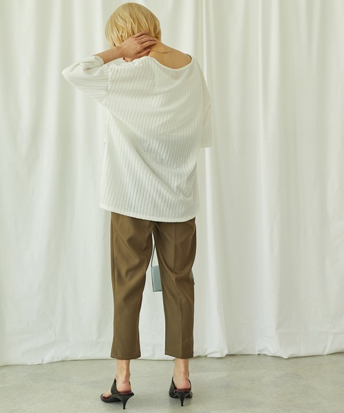 toucher du brise（トゥシェドブリーズ）の「オーバーサイズリブブラウス（Tシャツ/カットソー・レディース・ホワイト/ブラック/ベージュ・M）」の10枚目の写真