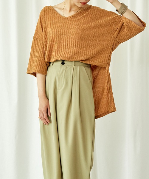 toucher du brise（トゥシェドブリーズ）の「オーバーサイズリブブラウス（Tシャツ/カットソー・レディース・ホワイト/ブラック/ベージュ・M）」の13枚目の写真