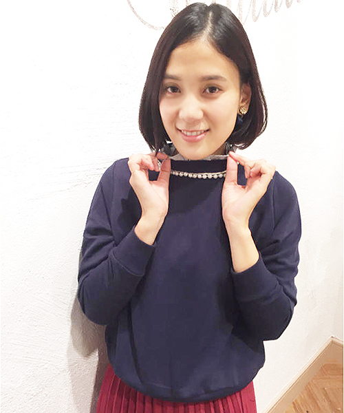 natural couture(ナチュラルクチュール)の「ストライプ衿プルオーバー(Tシャツ/カットソー・レディース・アイボリー/グレー/ネイビー/ラベンダー・FREE)」の3枚目の写真