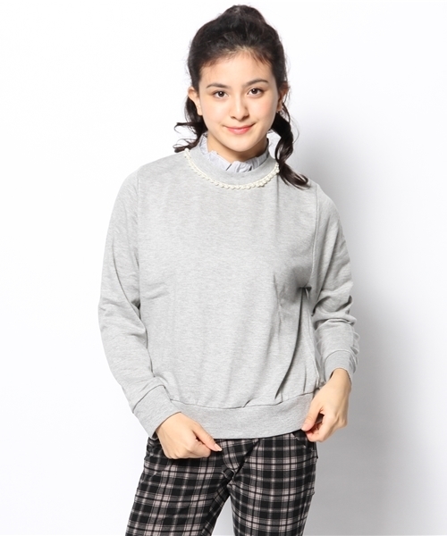 natural couture(ナチュラルクチュール)の「ストライプ衿プルオーバー(Tシャツ/カットソー・レディース・アイボリー/グレー/ネイビー/ラベンダー・FREE)」の2枚目の写真