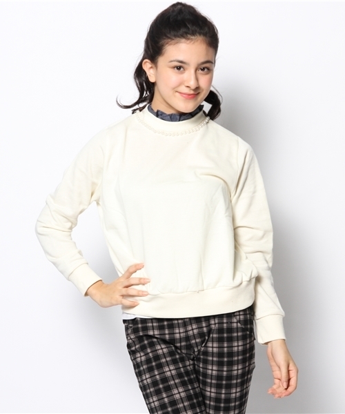 natural couture(ナチュラルクチュール)の「ストライプ衿プルオーバー(Tシャツ/カットソー・レディース・アイボリー/グレー/ネイビー/ラベンダー・FREE)」の1枚目の写真