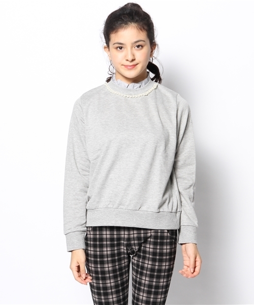 natural couture(ナチュラルクチュール)の「ストライプ衿プルオーバー(Tシャツ/カットソー・レディース・アイボリー/グレー/ネイビー/ラベンダー・FREE)」の5枚目の写真