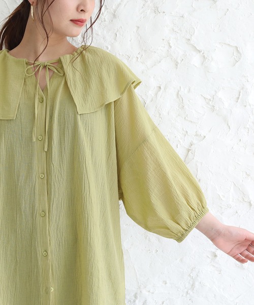 osharewalker（オシャレウォーカー）の「【廃盤】『ドロストフリル襟コットンガーゼブラウス』（シャツ/ブラウス・レディース・ブラック/オフホワイト/グリーン・FREE）」の11枚目の写真