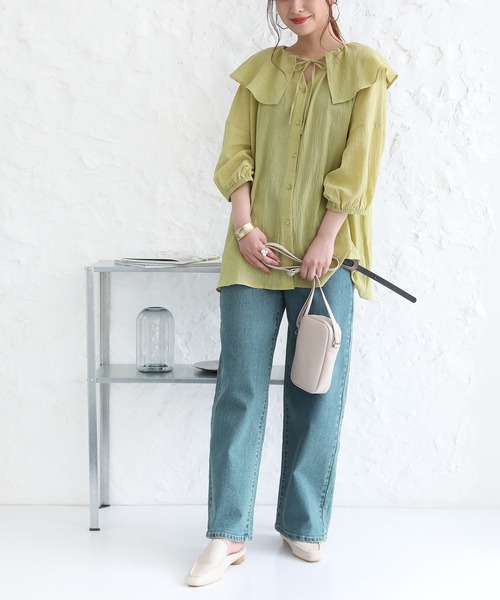 osharewalker（オシャレウォーカー）の「【廃盤】『ドロストフリル襟コットンガーゼブラウス』（シャツ/ブラウス・レディース・ブラック/オフホワイト/グリーン・FREE）」の12枚目の写真