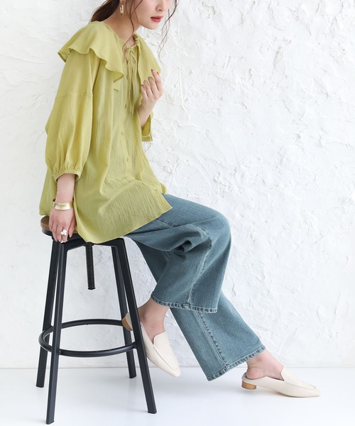 osharewalker（オシャレウォーカー）の「【廃盤】『ドロストフリル襟コットンガーゼブラウス』（シャツ/ブラウス・レディース・ブラック/オフホワイト/グリーン・FREE）」の13枚目の写真