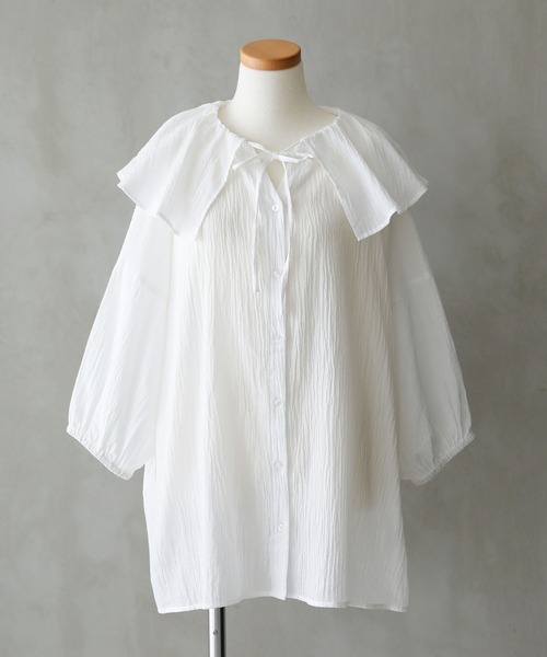 osharewalker（オシャレウォーカー）の「【廃盤】『ドロストフリル襟コットンガーゼブラウス』（シャツ/ブラウス・レディース・ブラック/オフホワイト/グリーン・FREE）」の19枚目の写真