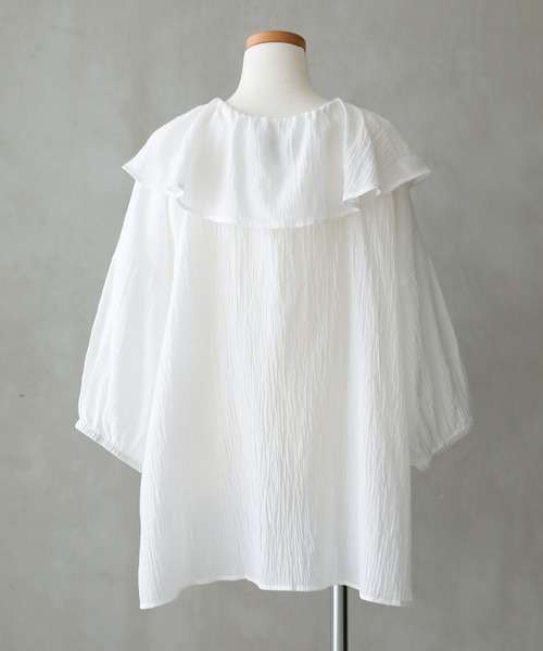 osharewalker（オシャレウォーカー）の「【廃盤】『ドロストフリル襟コットンガーゼブラウス』（シャツ/ブラウス・レディース・ブラック/オフホワイト/グリーン・FREE）」の21枚目の写真