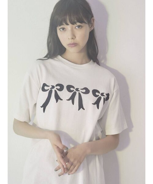 merry jenny（メリージェニー）の「フロッキーリボンTシャツ（Tシャツ/カットソー・レディース・ブラック/オフホワイト/ピンク・FREE）」の10枚目の写真
