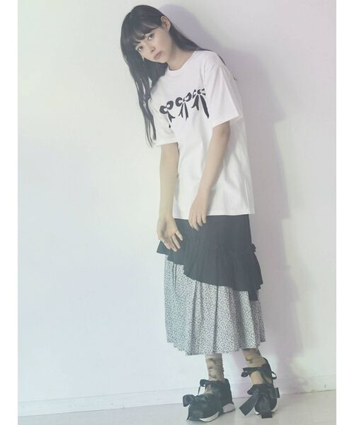 merry jenny（メリージェニー）の「フロッキーリボンTシャツ（Tシャツ/カットソー・レディース・ブラック/オフホワイト/ピンク・FREE）」の6枚目の写真