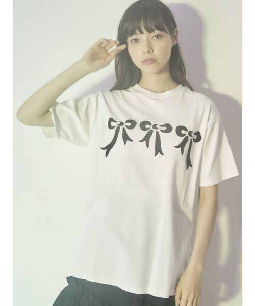 merry jenny（メリージェニー）の「フロッキーリボンTシャツ（Tシャツ/カットソー・レディース・ブラック/オフホワイト/ピンク・FREE）」の7枚目の写真