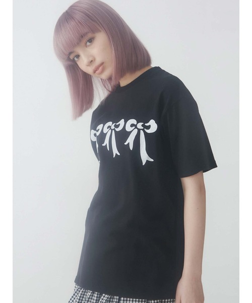 merry jenny（メリージェニー）の「フロッキーリボンTシャツ（Tシャツ/カットソー・レディース・ブラック/オフホワイト/ピンク・FREE）」の3枚目の写真