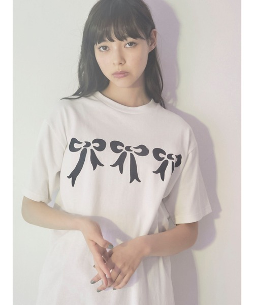 merry jenny（メリージェニー）の「フロッキーリボンTシャツ（Tシャツ/カットソー・レディース・ブラック/オフホワイト/ピンク・FREE）」の16枚目の写真