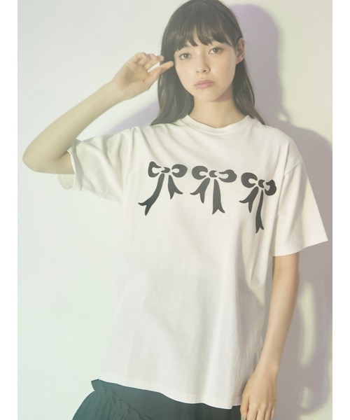 merry jenny（メリージェニー）の「フロッキーリボンTシャツ（Tシャツ/カットソー・レディース・ブラック/オフホワイト/ピンク・FREE）」の19枚目の写真