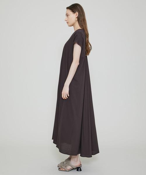 ATON DRAPED DRESS ジャージーワンピース 洗える マキシ ブルー