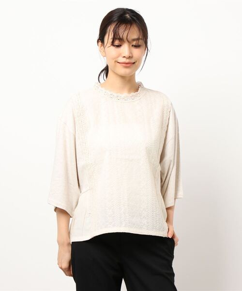 Samansa Mos2（サマンサ モスモス）の「オーバーレース切替カットソー（Tシャツ/カットソー・レディース・ベージュ/オフホワイト/ブラック・ﾌﾘ-）」の3枚目の写真