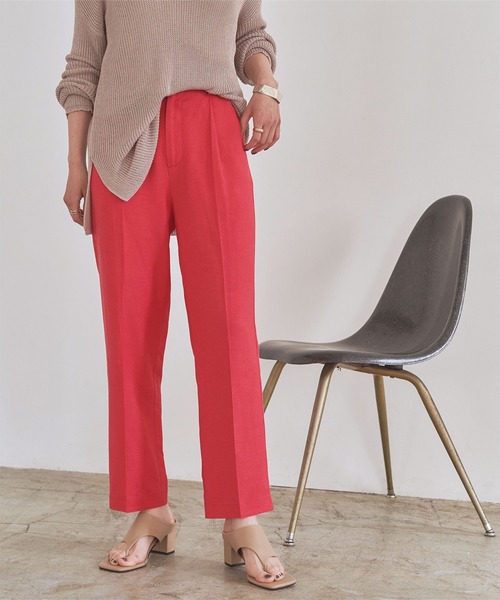 titivate（ティティベイト）の「ｾﾝﾀｰﾌﾟﾚｽ麻混ﾃｰﾊﾟｰﾄﾞﾊﾟﾝﾂ（その他パンツ・レディース・イエロー/ネイビー/ライトベージュ/レッド・S/L/M）」の4枚目の写真