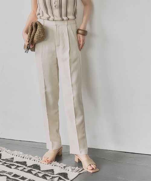 titivate（ティティベイト）の「ｾﾝﾀｰﾌﾟﾚｽ麻混ﾃｰﾊﾟｰﾄﾞﾊﾟﾝﾂ（その他パンツ・レディース・イエロー/ネイビー/ライトベージュ/レッド・S/L/M）」の2枚目の写真