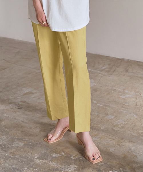 titivate（ティティベイト）の「ｾﾝﾀｰﾌﾟﾚｽ麻混ﾃｰﾊﾟｰﾄﾞﾊﾟﾝﾂ（その他パンツ・レディース・イエロー/ネイビー/ライトベージュ/レッド・S/L/M）」の3枚目の写真