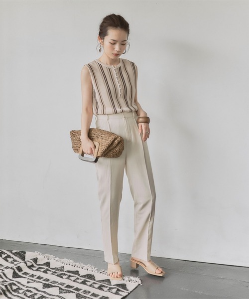 titivate（ティティベイト）の「ｾﾝﾀｰﾌﾟﾚｽ麻混ﾃｰﾊﾟｰﾄﾞﾊﾟﾝﾂ（その他パンツ・レディース・イエロー/ネイビー/ライトベージュ/レッド・S/L/M）」の22枚目の写真