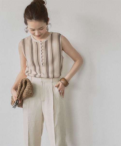 titivate（ティティベイト）の「ｾﾝﾀｰﾌﾟﾚｽ麻混ﾃｰﾊﾟｰﾄﾞﾊﾟﾝﾂ（その他パンツ・レディース・イエロー/ネイビー/ライトベージュ/レッド・S/L/M）」の20枚目の写真