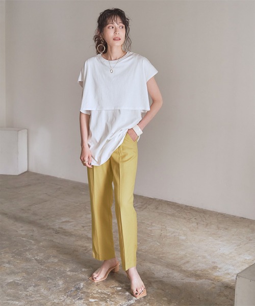 titivate（ティティベイト）の「ｾﾝﾀｰﾌﾟﾚｽ麻混ﾃｰﾊﾟｰﾄﾞﾊﾟﾝﾂ（その他パンツ・レディース・イエロー/ネイビー/ライトベージュ/レッド・S/L/M）」の9枚目の写真