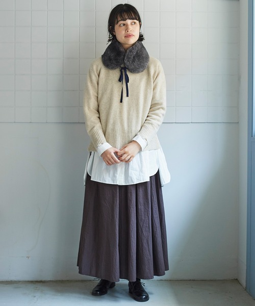 bulle de savon（ビュルデサボン）の「ラビットファー　みみあてマフラー（イヤーマフ・レディース・グレー/キナリ・FREE）」の8枚目の写真