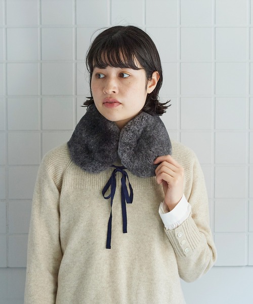 bulle de savon（ビュルデサボン）の「ラビットファー　みみあてマフラー（イヤーマフ・レディース・グレー/キナリ・FREE）」の9枚目の写真