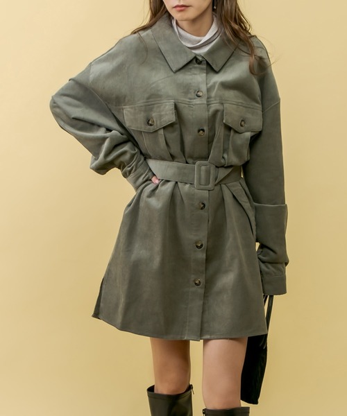 RASVOA（ラスボア）の「【セットアップ着用可】コーデュロイオーバーシャツ/ロングシャツ（シャツ/ブラウス・レディース・ブラック/カーキ/アイボリー・FREE）」の3枚目の写真