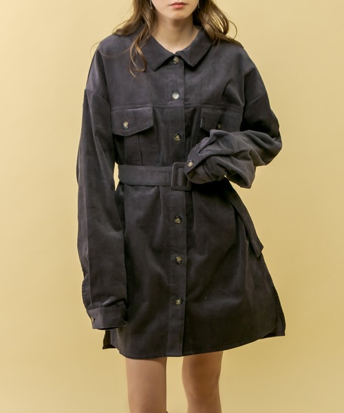 RASVOA（ラスボア）の「【セットアップ着用可】コーデュロイオーバーシャツ/ロングシャツ（シャツ/ブラウス・レディース・ブラック/カーキ/アイボリー・FREE）」の2枚目の写真