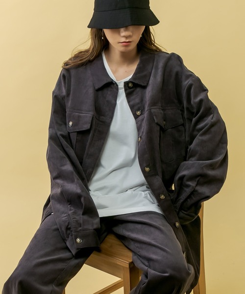 RASVOA（ラスボア）の「【セットアップ着用可】コーデュロイオーバーシャツ/ロングシャツ（シャツ/ブラウス・レディース・ブラック/カーキ/アイボリー・FREE）」の22枚目の写真