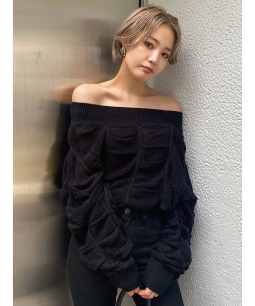 EMODA（エモダ）の「ワイドドレープニット（ニット/セーター・レディース・ブラック/ブルー/アイボリー/キャメル・FREE）」の5枚目の写真