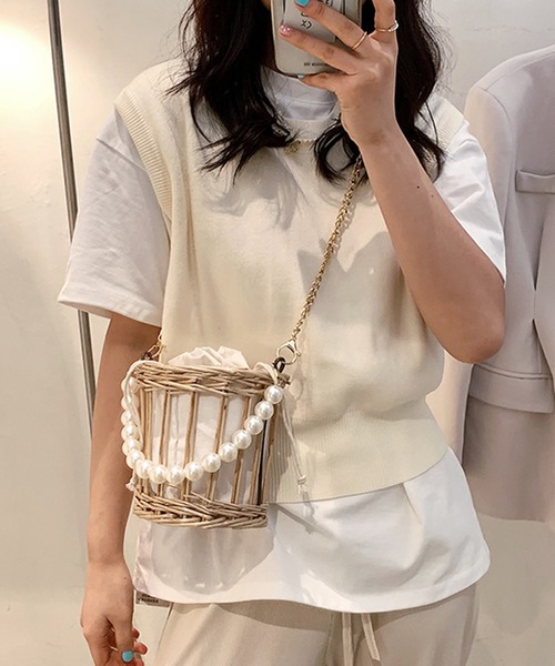 shopnikoniko（ショップニコニコ）の「パールハンドル バケツかごバッグ（かごバッグ・レディース・A/B/C・フリー）」の7枚目の写真