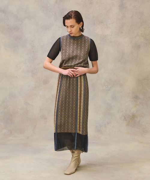 PUBLIC TOKYO（パブリックトウキョウ）の「ラメジャガードニットスカート（スカート・レディース・ブラウン/グリーン・FREE）」の5枚目の写真